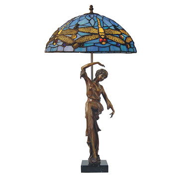Bronze statuettewith Dragon Fly lamp